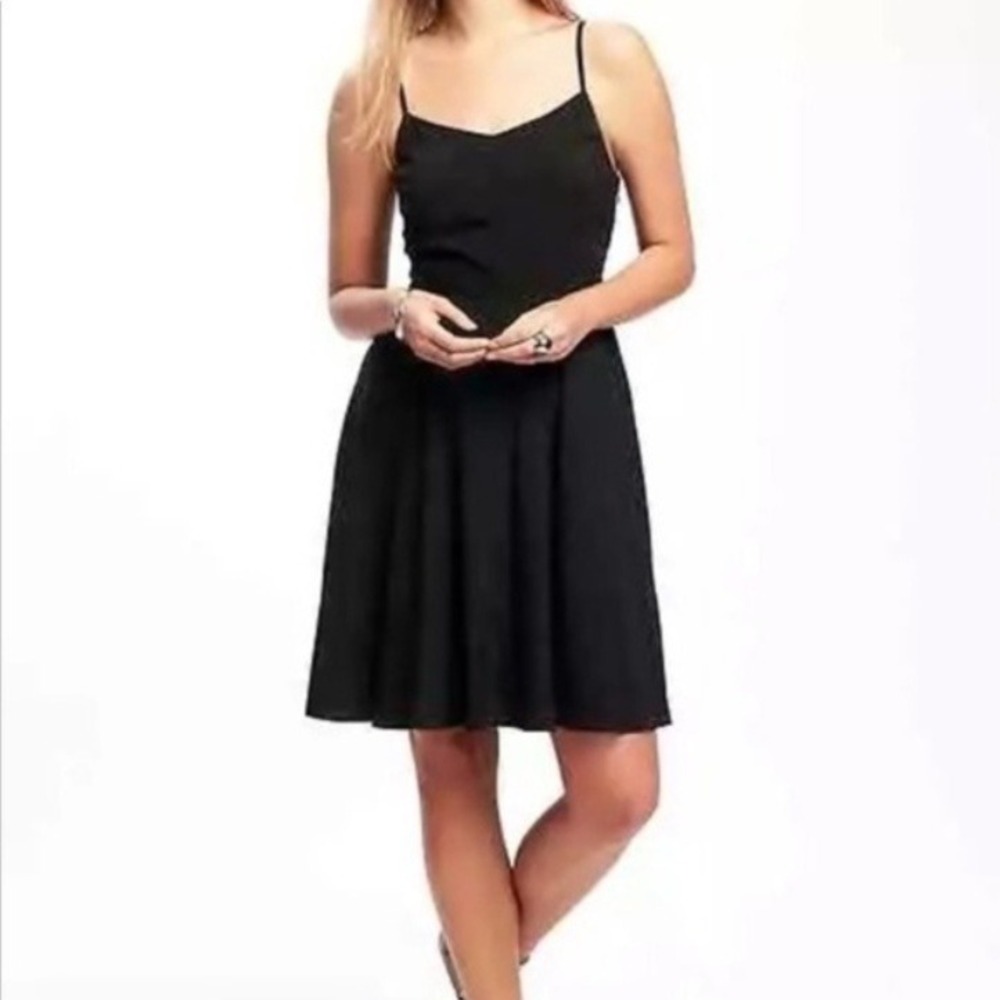 Old Navy Cami Fit & Flare Dress Black Sundress Minimalist Basic Summer LBD XS